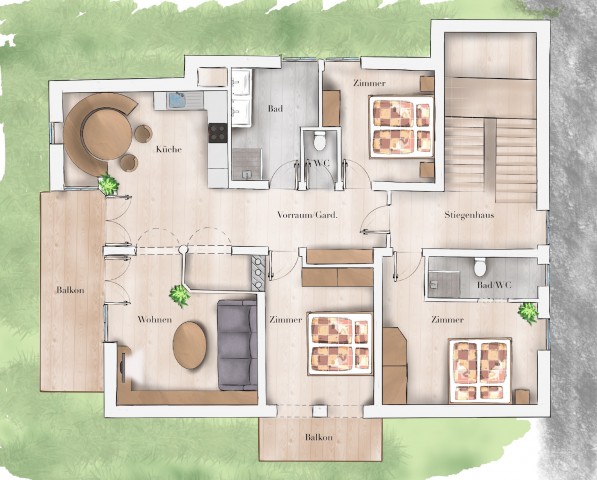 Sketch of the Adlerhorst vacation apartment with room layout