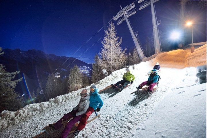 Night tobogganing in the Stubai Valley, Tyrol